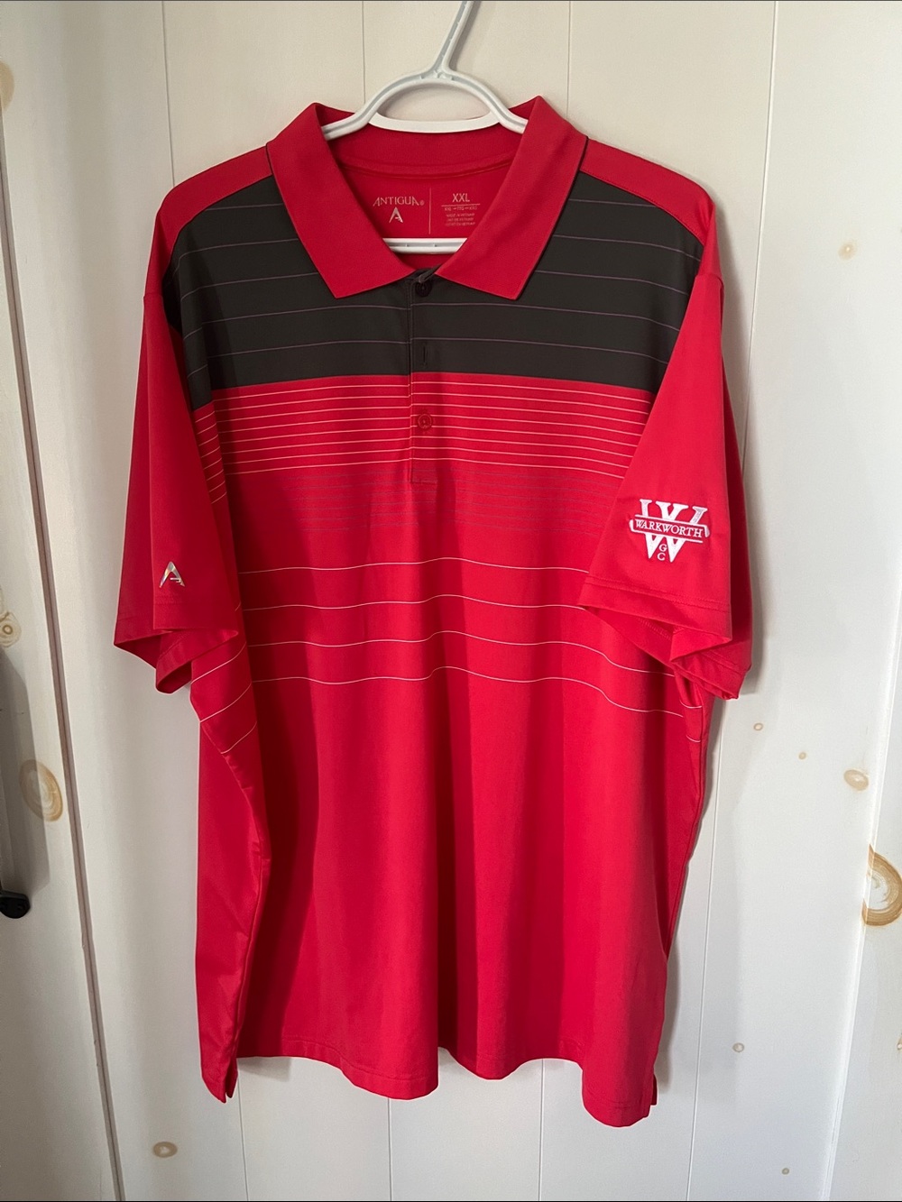 Antigua Red and Black Striped Men’s Polo